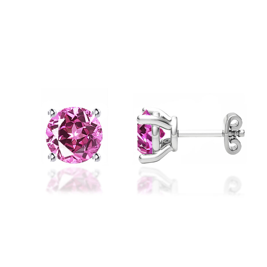 Sabrina Silver Dainty 10K White Gold Pink Topaz Heart Dangle Earrings for Girls White Sapphire Accent Fishhook, 7/8 inch