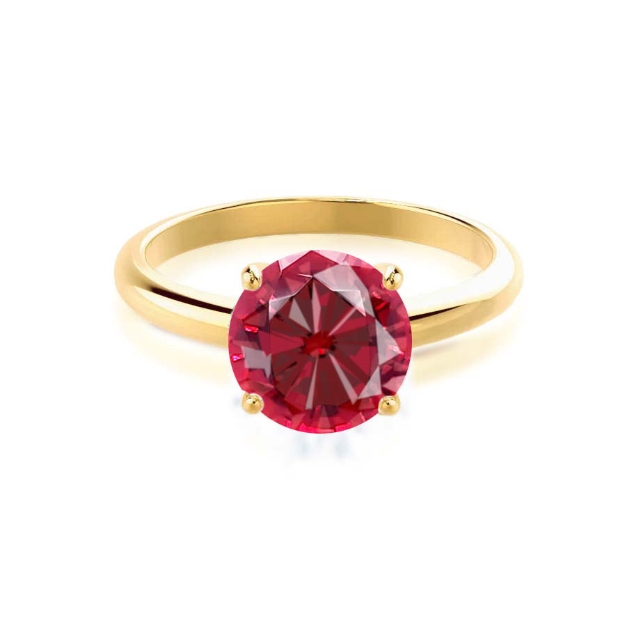 GRACE - Round Ruby Lab Grown 18k Yellow Gold Solitaire Ring Engagement ...