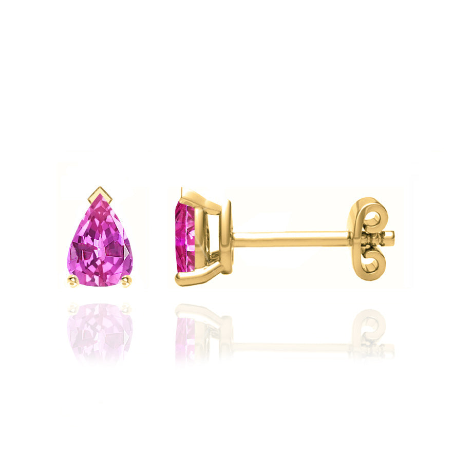 Pink sapphire earrings yellow gold discount
