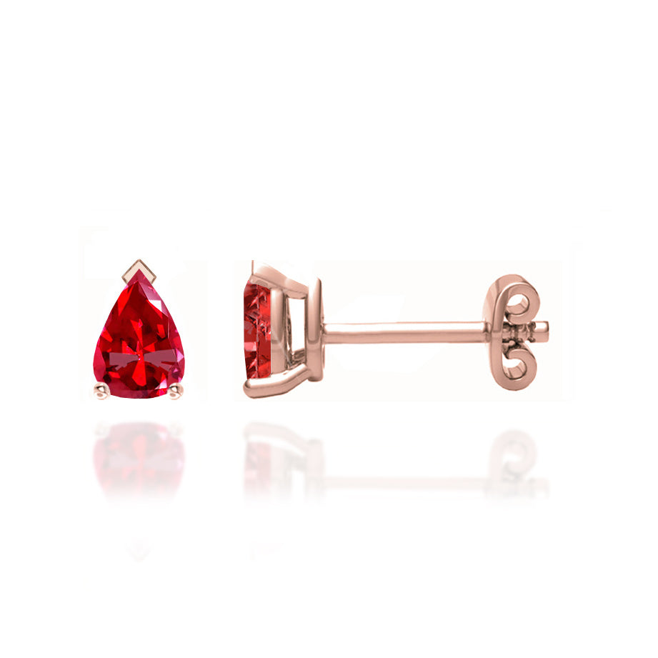 SCARLETT - Pear Ruby 18k Rose Gold Stud Earrings | Lily Arkwright