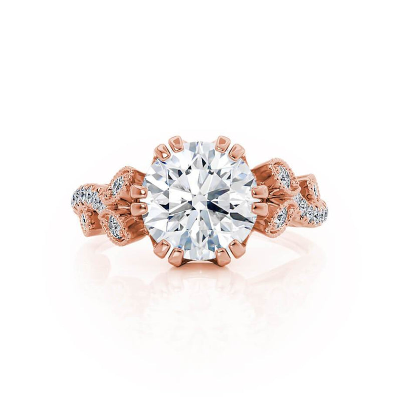 FLEUR - Round Natural Diamond 18k Rose Gold Shoulder Set Ring Engagement Ring Lily Arkwright