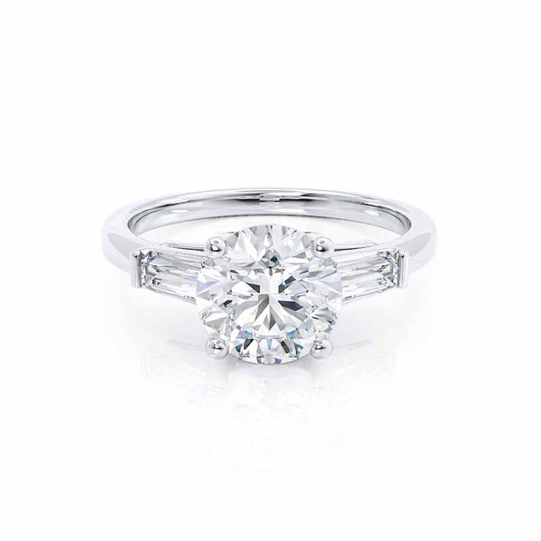 LOVETTA - Round & Baguette Lab Diamond 18k White Gold Trilogy Engagement Ring Lily Arkwright