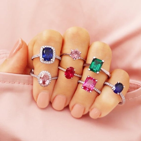 lily arkwright gemstone coloured stone sapphire ruby emerald engagement ring collection 
