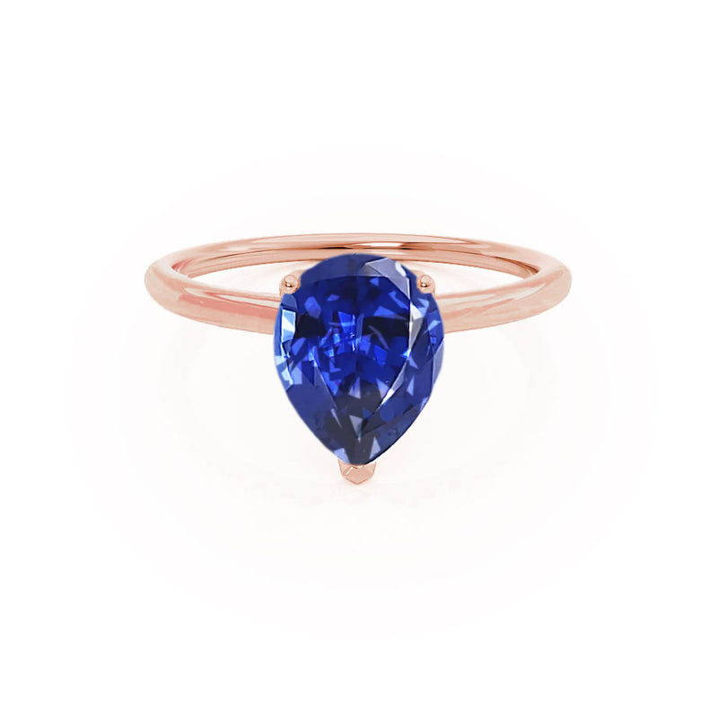 LULU - Pear Blue Sapphire 18k Rose Gold Petite Solitaire Ring Engagement Ring Lily Arkwright