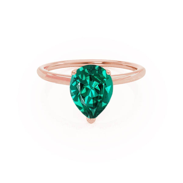 LULU - Pear Emerald 18k Rose Gold Petite Solitaire Ring Engagement Ring Lily Arkwright