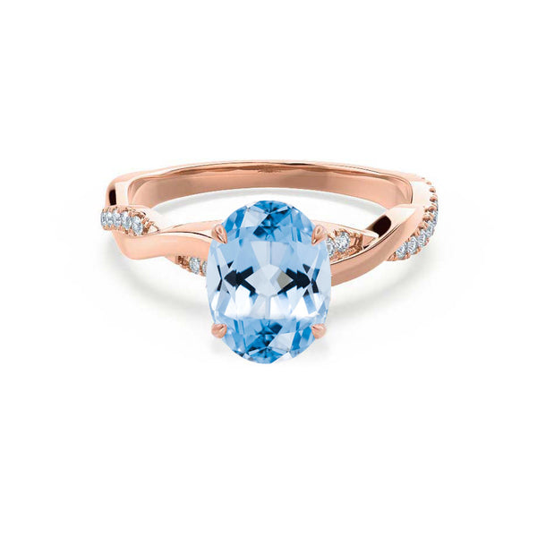 EDEN - Oval Aqua Spinel & Diamond 18k Rose Gold Vine Solitaire Ring Engagement Ring Lily Arkwright