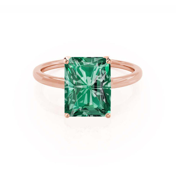 LULU - Radiant Emerald 18k Rose Gold Petite Solitaire Engagement Ring Lily Arkwright