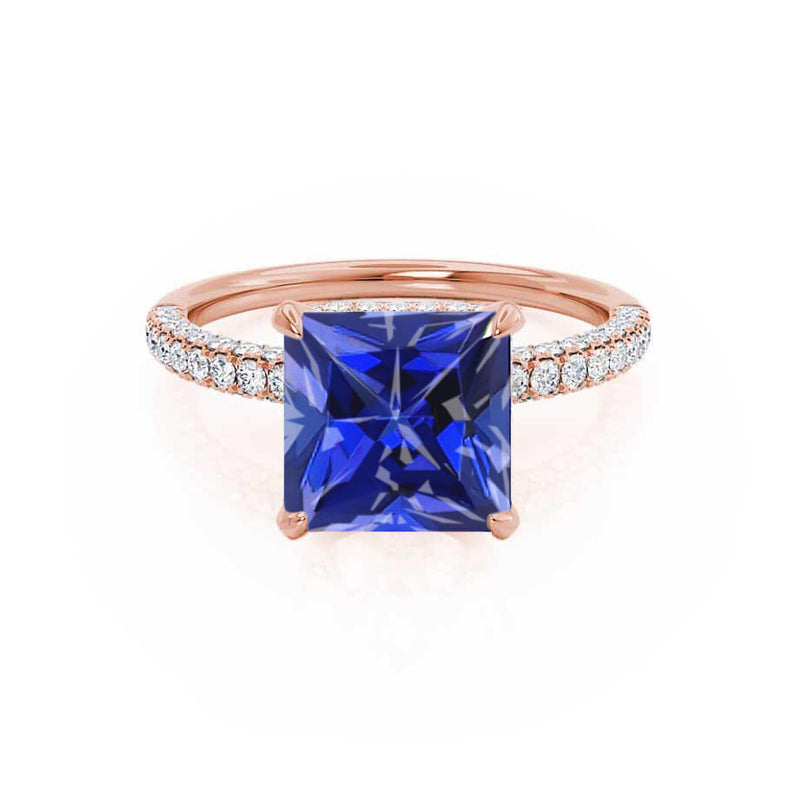 COCO Chatham® Princess Blue Sapphire Diamond 18k Rose Gold