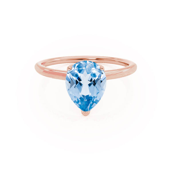 LULU - Pear Aqua Spinel 18k Rose Gold Petite Solitaire Ring Engagement Ring Lily Arkwright