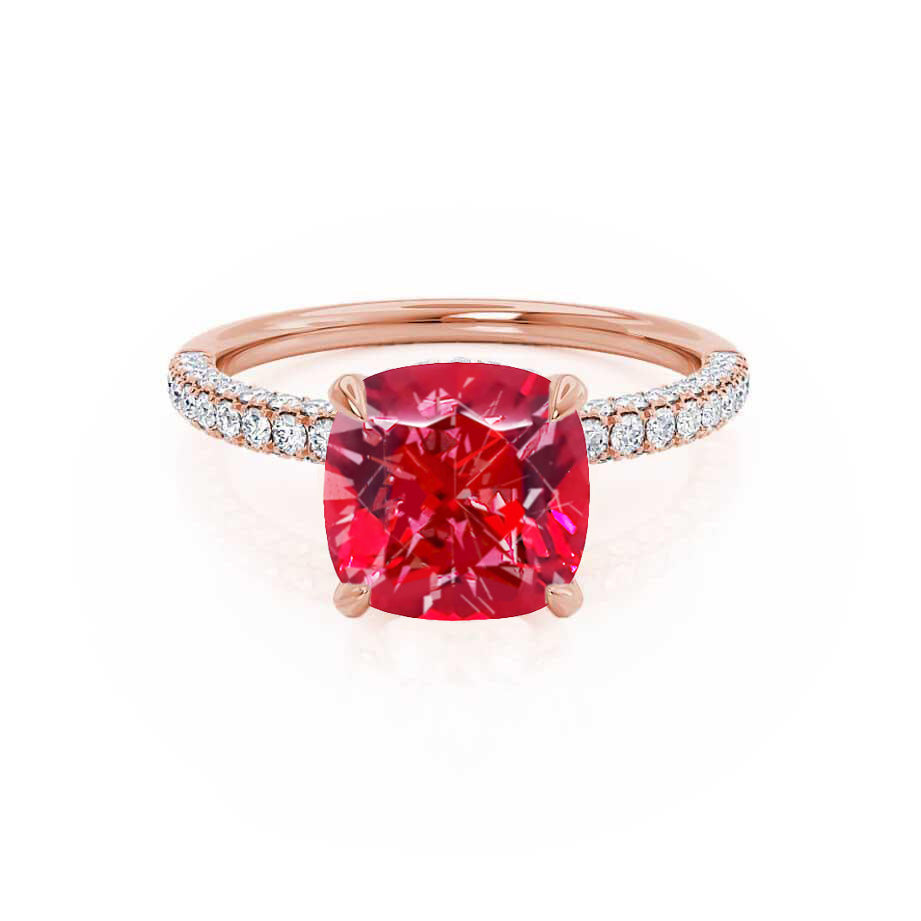 COCO - Cushion Ruby & Diamond 18k Rose Gold Hidden Halo Triple Pavé ...