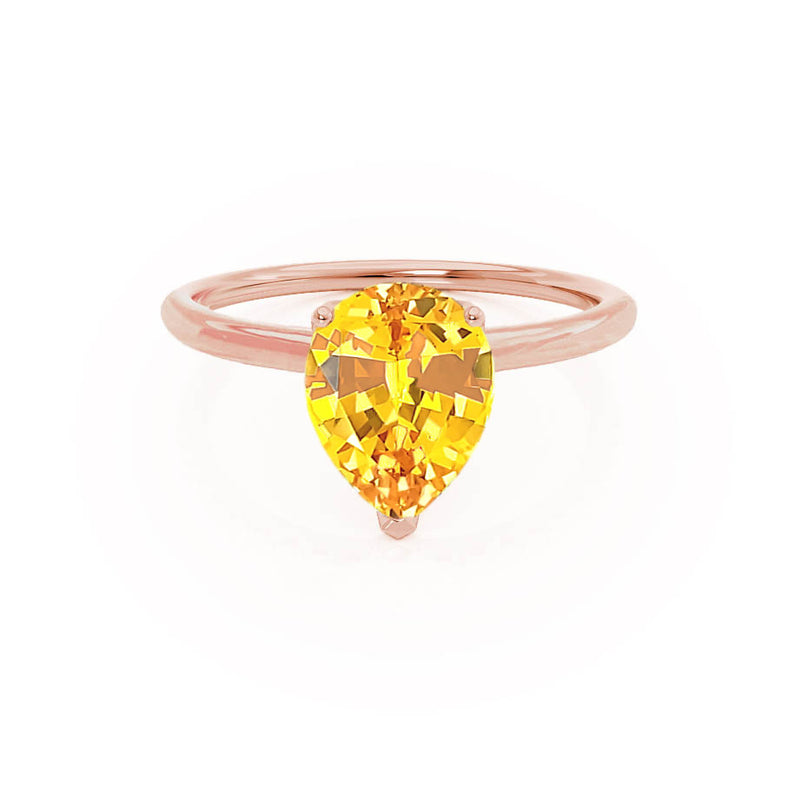 LULU - Pear Yellow Sapphire 18k Rose Gold Petite Solitaire Ring Engagement Ring Lily Arkwright