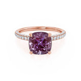 COCO - Cushion Alexandrite & Diamond 18k Rose Gold Hidden Halo Triple Pavé Shoulder Set Engagement Ring Lily Arkwright