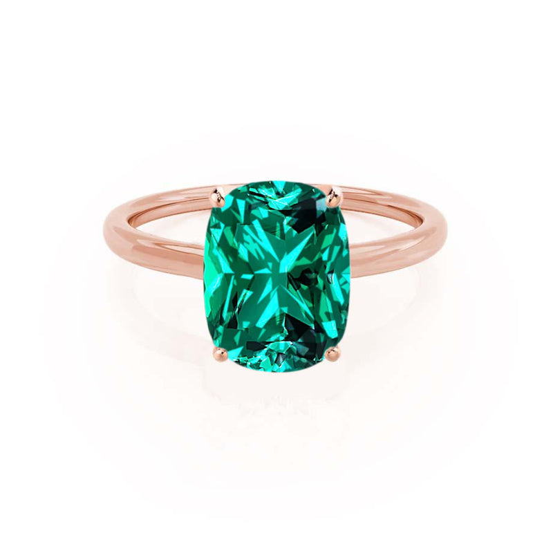 LULU - Elongated Cushion Emerald 18k Rose Gold Petite Solitaire Ring Engagement Ring Lily Arkwright