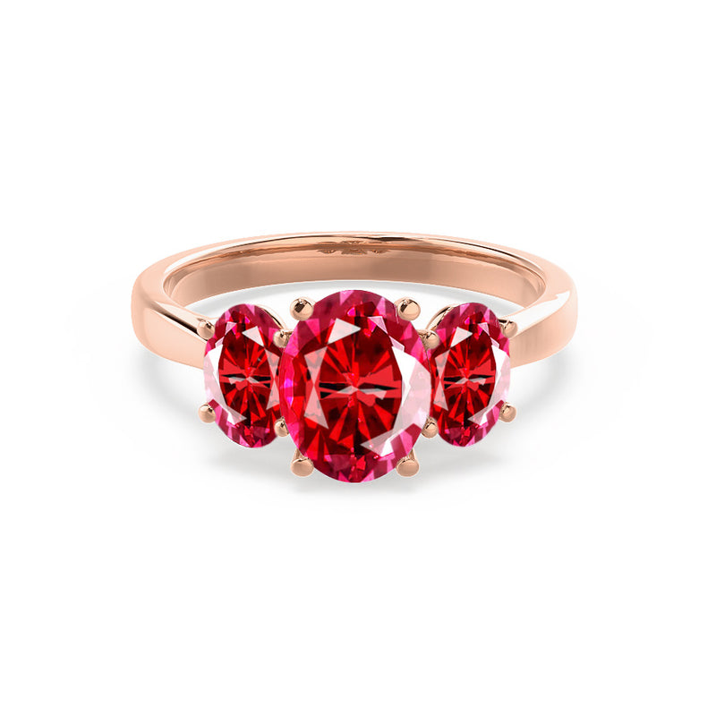 EVERDEEN - Oval Ruby 18k Rose Gold Trilogy Ring Engagement Ring Lily Arkwright