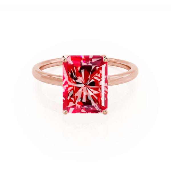 LULU - Radiant Ruby 18k Rose Gold Petite Solitaire Engagement Ring Lily Arkwright