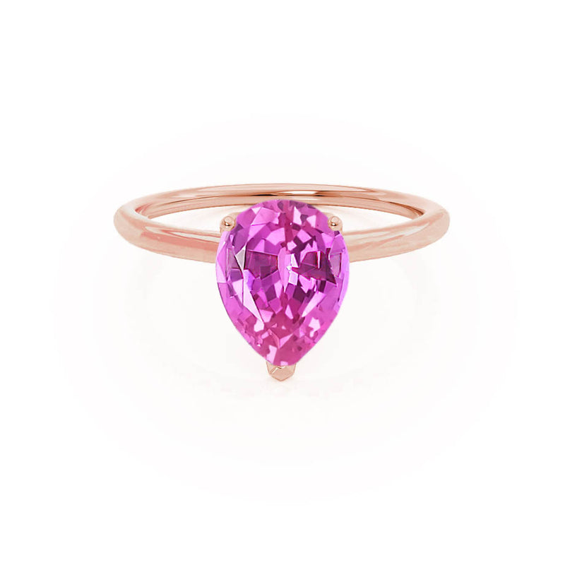 LULU - Pear Pink Sapphire 18k Rose Gold Petite Solitaire Ring Engagement Ring Lily Arkwright