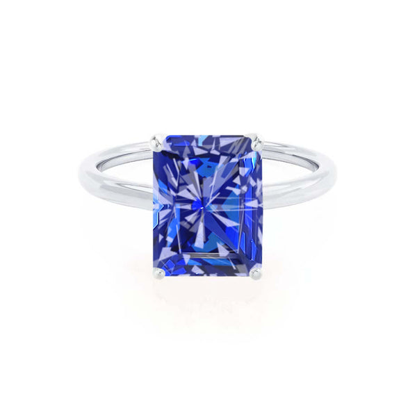 LULU - Radiant Blue Sapphire 18k White Gold Petite Solitaire Engagement Ring Lily Arkwright