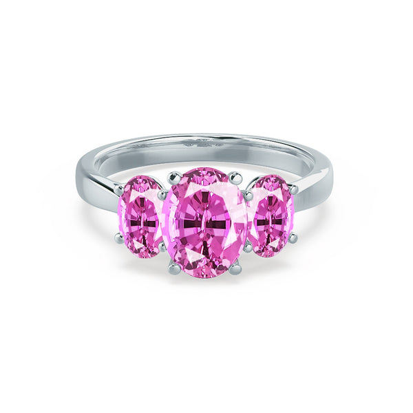 EVERDEEN - Oval Pink Sapphire 18k White Gold Trilogy Ring Engagement Ring Lily Arkwright