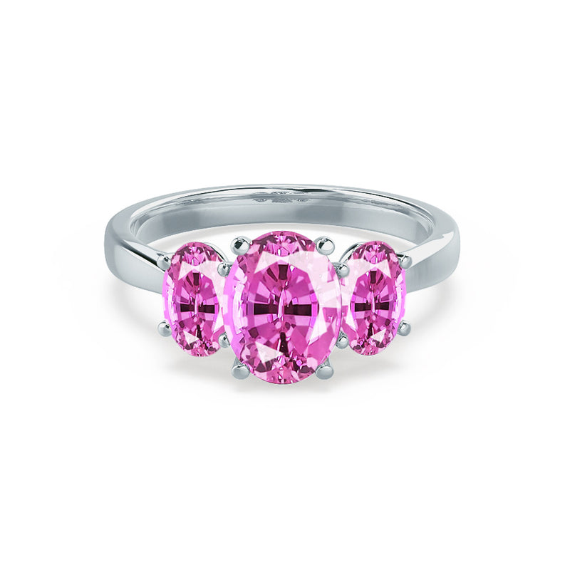 EVERDEEN - Oval Pink Sapphire 18k White Gold Trilogy Ring Engagement Ring Lily Arkwright