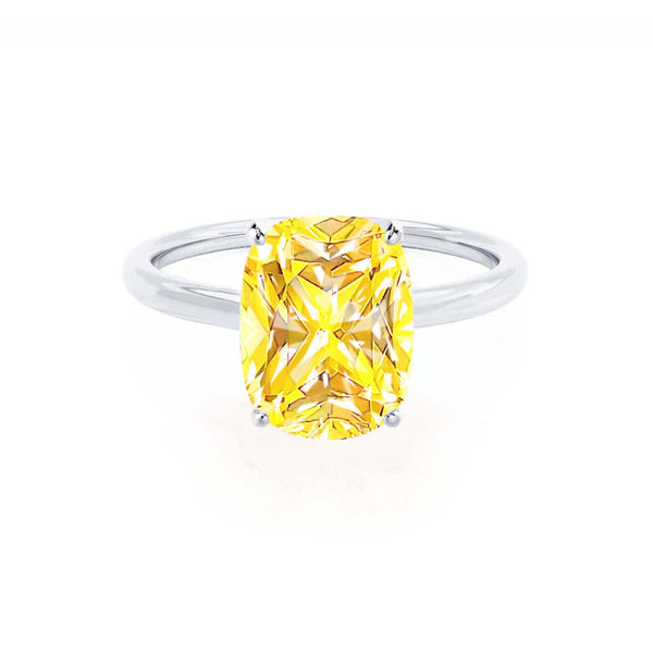 LULU - Elongated Cushion Yellow Sapphire 18k White Gold Petite Solitaire Ring Engagement Ring Lily Arkwright