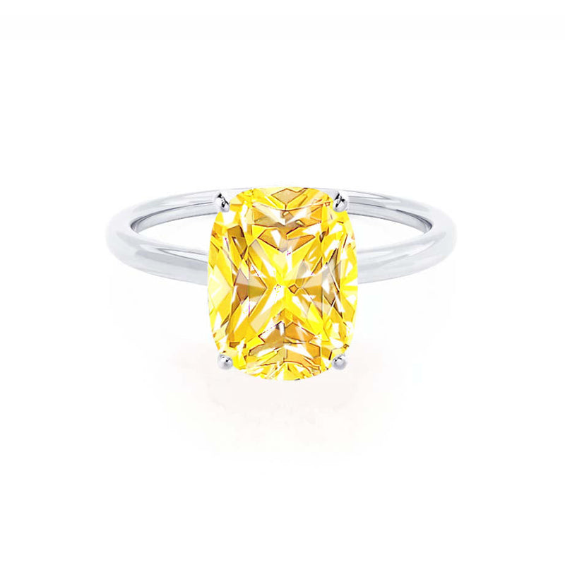 LULU - Elongated Cushion Yellow Sapphire 18k White Gold Petite Solitaire Ring Engagement Ring Lily Arkwright