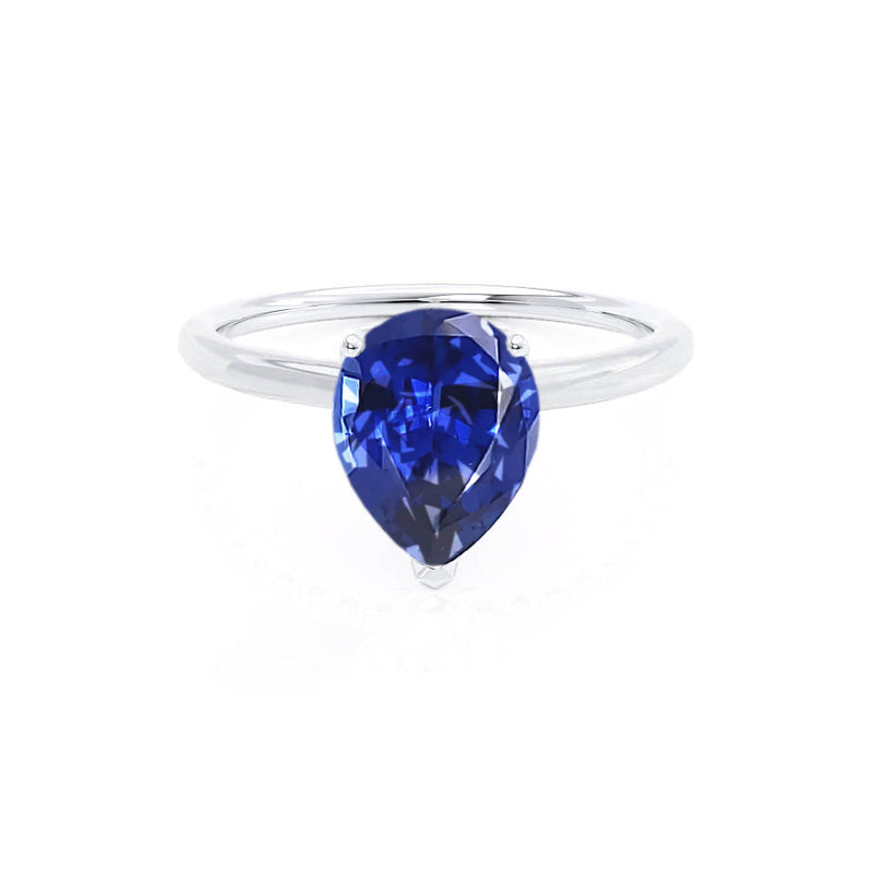 LULU - Pear Blue Sapphire 18k White Gold Petite Solitaire Ring Engagement Ring Lily Arkwright