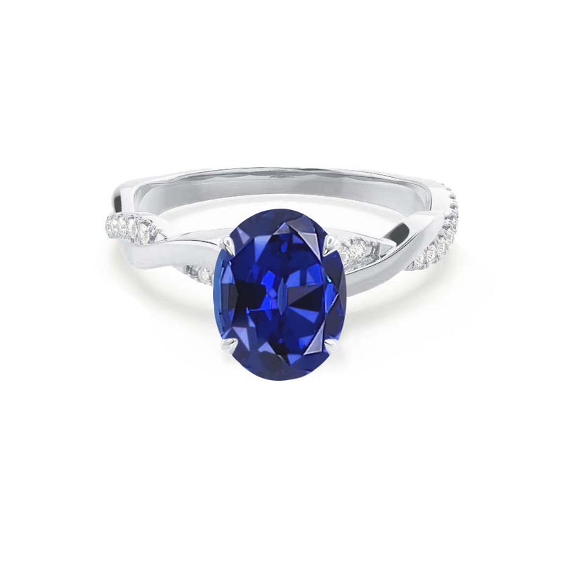 EDEN - Oval Blue Sapphire & Diamond 18k White Gold Vine Solitaire Ring Engagement Ring Lily Arkwright
