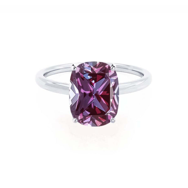 LULU - Elongated Cushion Alexandrite 18k White Gold Petite Solitaire Ring Engagement Ring Lily Arkwright