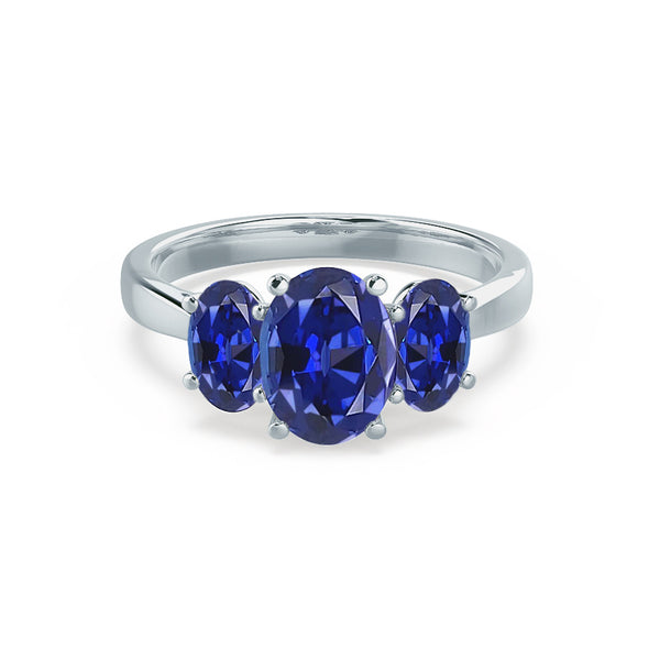 EVERDEEN - Oval Blue Sapphire 950 Platinum Trilogy Ring Engagement Ring Lily Arkwright