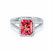 EVERLY - Radiant Ruby & Diamond 18k White Gold Split Shank Halo Ring Engagement Ring Lily Arkwright
