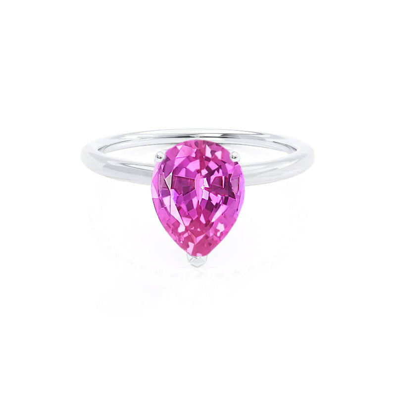 LULU - Pear Pink Sapphire 18k White Gold Petite Solitaire Ring Engagement Ring Lily Arkwright