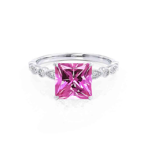 HOPE - Princess Pink Sapphire & Diamond 950 Platinum Vintage Shoulder Set Engagement Ring Lily Arkwright