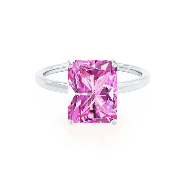 LULU - Radiant Pink Sapphire 18k White Gold Petite Solitaire Engagement Ring Lily Arkwright