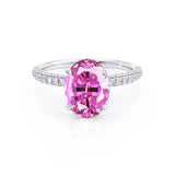 COCO - Oval Pink Sapphire & Diamond 950 Platinum Petite Hidden Halo Triple Pavé Shoulder Set Ring Engagement Ring Lily Arkwright