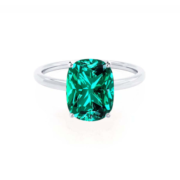 LULU - Elongated Cushion Emerald 18k White Gold Petite Solitaire Ring Engagement Ring Lily Arkwright