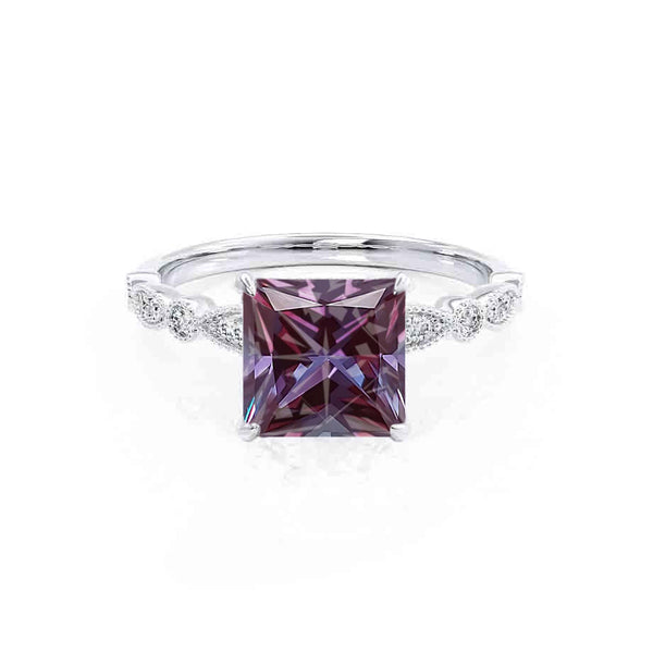 HOPE - Princess Alexandrite & Diamond 950 Platinum Vintage Shoulder Set Engagement Ring Lily Arkwright