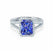 EVERLY - Radiant Blue Sapphire & Diamond 18k White Gold Split Shank Halo Ring Engagement Ring Lily Arkwright