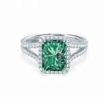 EVERLY - Radiant Emerald & Diamond 950 Platinum Split Shank Halo Ring Engagement Ring Lily Arkwright