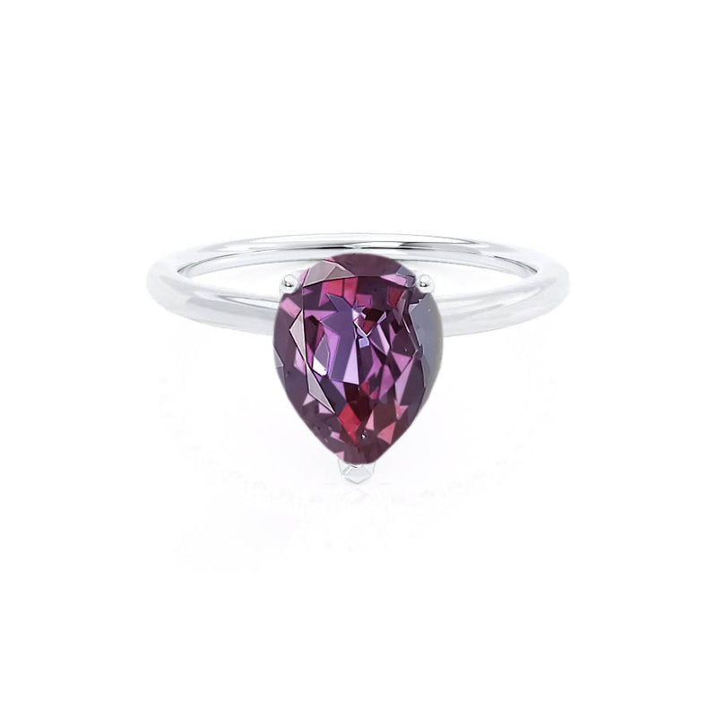 LULU - Pear Alexandrite 18k White Gold Petite Solitaire Ring Engagement Ring Lily Arkwright