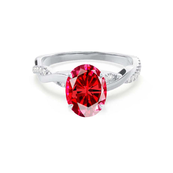 EDEN - Oval Ruby & Diamond 18k White Gold Vine Solitaire Ring Engagement Ring Lily Arkwright