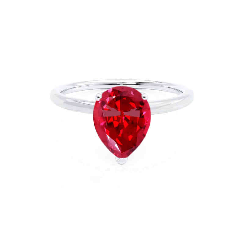 LULU - Pear Ruby 950 Platinum Petite Solitaire Ring Engagement Ring Lily Arkwright