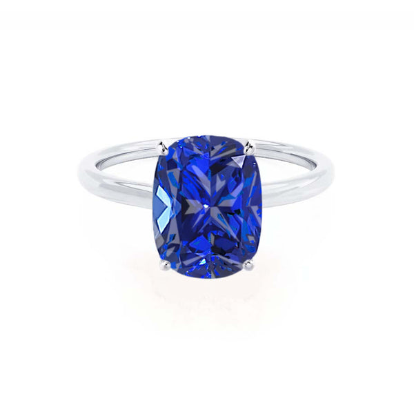 LULU - Elongated Cushion Blue Sapphire 18k White Gold Petite Solitaire Ring Engagement Ring Lily Arkwright