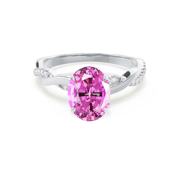 EDEN - Oval Pink Sapphire & Diamond 18k White Gold Vine Solitaire Ring Engagement Ring Lily Arkwright
