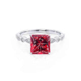 HOPE - Princess Ruby & Diamond 950 Platinum Vintage Shoulder Set Engagement Ring Lily Arkwright
