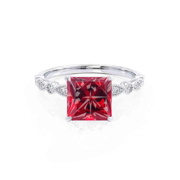 HOPE - Princess Ruby & Diamond 950 Platinum Vintage Shoulder Set Engagement Ring Lily Arkwright