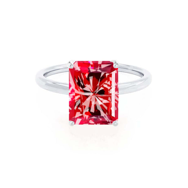 LULU - Radiant Ruby 18k White Gold Petite Solitaire Engagement Ring Lily Arkwright