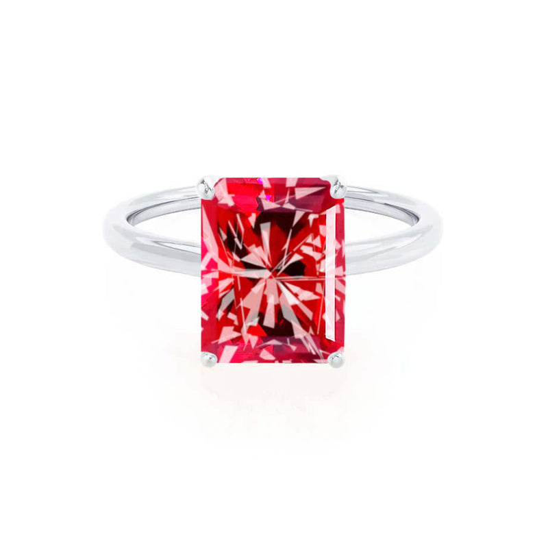 LULU - Radiant Ruby 18k White Gold Petite Solitaire Engagement Ring Lily Arkwright