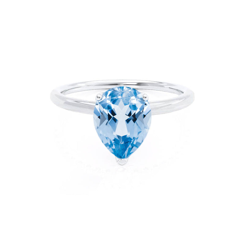 LULU - Pear Aqua Spinel 950 Platinum Petite Solitaire Ring Engagement Ring Lily Arkwright