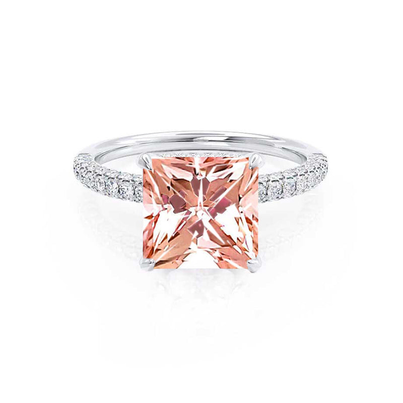 COCO - Princess Champagne Sapphire & Diamond 950 Platinum Hidden Halo Triple Pavé Shoulder Set Engagement Ring Lily Arkwright
