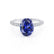 COCO - Oval Blue Sapphire & Diamond 18k White Gold Petite Hidden Halo Triple Pavé Shoulder Set Ring Engagement Ring Lily Arkwright